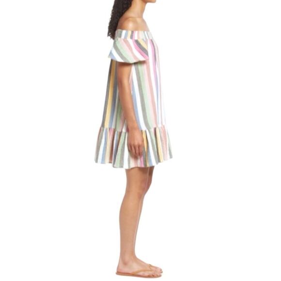 Marine Layer Shirley Stripe off the shoulder Bold Multicolor MiniDress - Picture 5 of 9